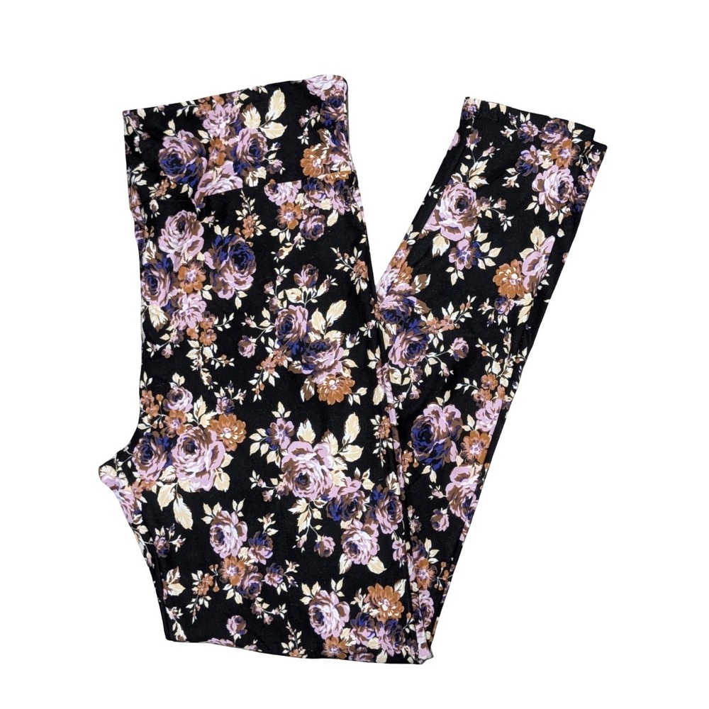 LuLaRoe Tall & Curvy TC Floral Leggings Black Purple Brown NEW